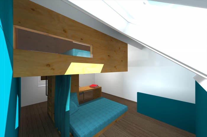 CABANE, aménagement d'une chambre d'enfant, d'un bureau et d'une chambre d'amis sous combles à Villeneuve d'Ascq