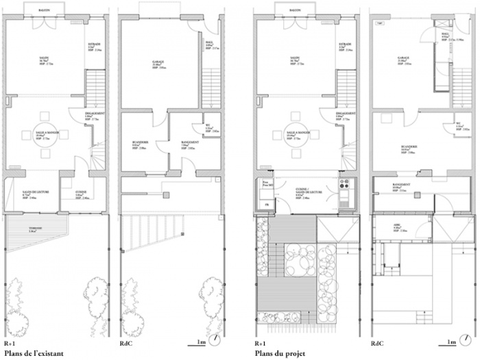 FENTRE SUR JARDIN, Rhabilitation et extension d'une maison de ville, amnagement d'une terrasse et des espaces extrieurs  Marcq en Baroeul : DIENTRE_fenetre_sur_jardin_plans1